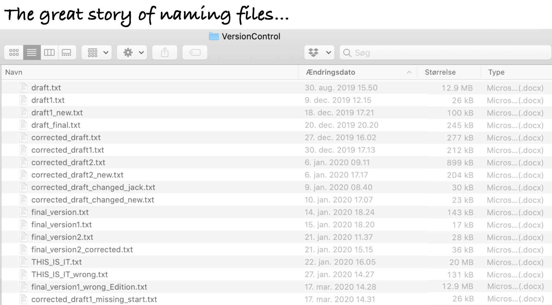 A screenshot of a file explorer showing multiple versions of different files.